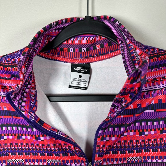Nike Pro Dri-Fit Large Red Purple Black 1/2 Zip Long Sleeve Pullover - Picture 3 of 5